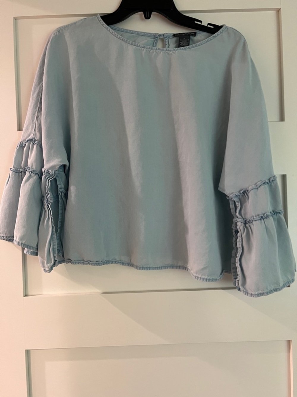 Chelsea & Theodore Pale Blue Ruffle Sleeve Blouse